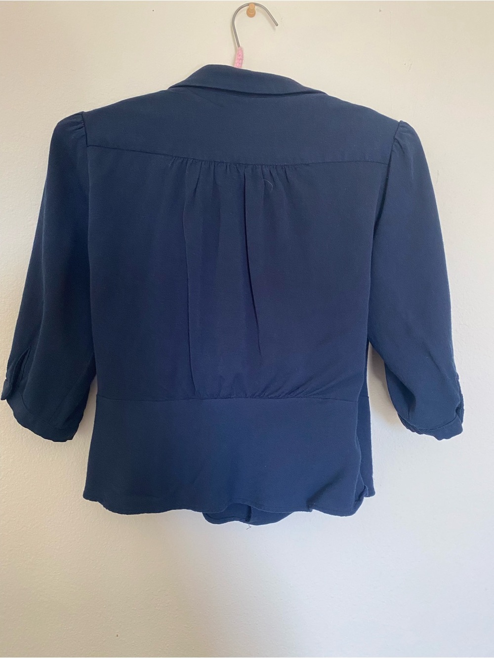 Rouje Navy Cropped Wrap Blouse with Notched Lapel - Picture 3 of 7